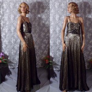 Vintage 1930s Black Lace Evening Gown Size Medium Goth Dark Romance Alt Wedding